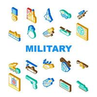 militaire wapen en transport pictogrammen instellen vector