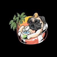 pug dog zomer chill vakantie met surfen en zwemmen premium vector