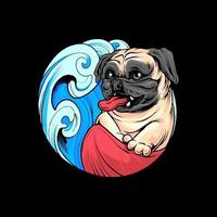 pug dog zomer chill vakantie met surfen en zwemmen premium vector