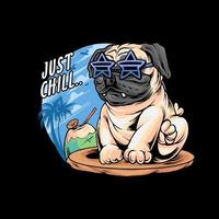 pug dog zomer chill vakantie met surfen en zwemmen premium vector