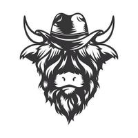 highland koe wilde westen hoofd ontwerp met cowboyhoed. boerderijdier. koeien logo's of pictogrammen. vectorillustratie. vector