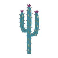 blauwe stekelige cactus met paarse bloemen vector