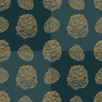 donker naadloos patroon van kerst gouden ceder kegels vector
