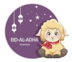 eid al-adha mubarak. schattige kleine cartoonram. vector