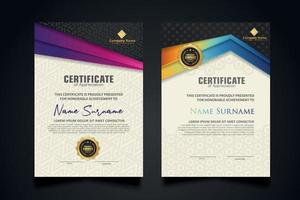 certificaatsjabloon met luxe realistisch structuurpatroon en dynamische vormen samenstelling gradiëntkleuren, diploma, vectorillustratie vector