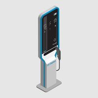 ev station vector plug in elektronische op grijze achtergrond