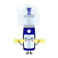 schattig grappig vape-personage met halters. vector hand getekend cartoon kawaii karakter illustratie pictogram. geïsoleerd op een witte achtergrond. vape karakter sportschool concept