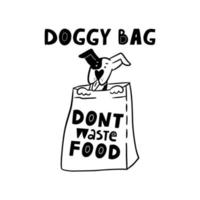 Doggy bag. verspil geen voedsel vectorillustratie. vector