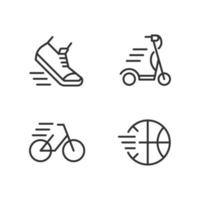 sport activiteit pixel perfecte lineaire iconen set. Basketball aan het spelen. fietsen. vrije tijd. aanpasbare dunne lijn symbolen. geïsoleerde vectoroverzichtsillustraties. bewerkbare streek vector