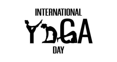 internationale yoga dag vector banner. zwart silhouet in yogahoudingen