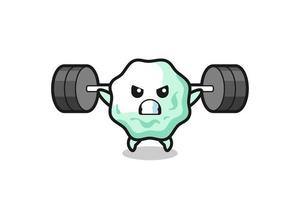 kauwgom mascotte cartoon met een barbell vector