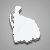 3d isometrische kaart van de noordwestelijke provincie sri lanka vector