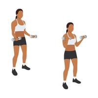 vrouw doet biceps curl oefening. platte vectorillustratie geïsoleerd op een witte achtergrond vector