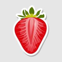 stukje aardbei sticker. sticker met omtrek en rode aardbeien. vectorpictogram. rijp zoet fruit. vector