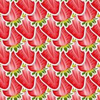 mooi naadloos patroon van stukjes aardbei. vector bessen achtergrond. rode achtergrond. biologische rijpe aardbeien.