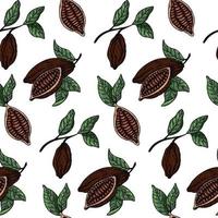 hand getekende chocolade cacaobonen vector naadloze patroon. chocolade ontwerp hand getekende achtergrond op witte achtergrond in schets stijl