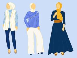 set collectie hijab meisje draagt moderne en nieuwste kleding vector