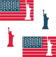 vrijheidsbeeld en amerikaanse vlag van onafhankelijke dag. vector