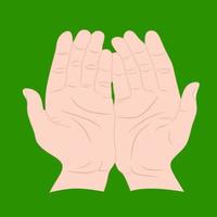 eenvoudige vector biddende handen op groene achtergrond
