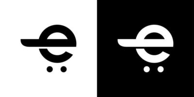 eerste letter e-logo met winkelwagen vector. vector