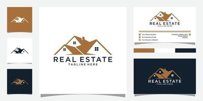 dak en huis logo vector ontwerp met visitekaartje