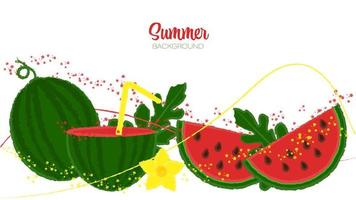 verse smakelijke watermeloen zomer achtergrond met abstracte penseelstreken en spatten vector