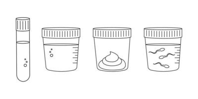 lineaire medische tests van bloed, urine, ontlasting, sperma. urineanalyse, bloed-, poep- en spermaanalyseset vector