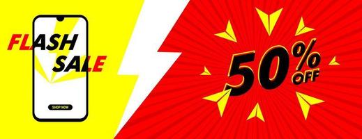 online winkel flash verkoop sjabloonontwerp voor spandoek. tot 50 korting op uitverkoop vector