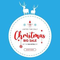 happy christmas grote verkoop evenement poster reclame. winkelpromotie met grote korting, vectorsjabloon voor advertenties, website, banner, papieren tags. vector