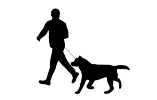 silhouet man loopt hond samen vector illustratie concept over dieren en huisdieren geïsoleerde witte background