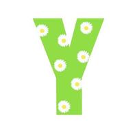 hoofdstad helder groen versierd met lente bloemen hand getekende letter y van Engelse alfabet eenvoudige cartoon stijl vectorillustratie, kalligrafische abc, schattig grappig handschrift, doodle en belettering vector