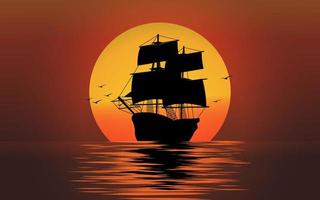 zeilboot cruisen bij zonsondergang vector