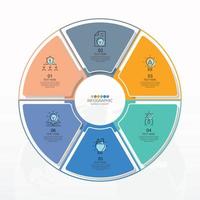 basiscirkel infographic sjabloon met 6 stappen, proces of opties, procesgrafiek, gebruikt voor procesdiagram, presentaties, werkstroomlay-out, stroomschema, infograph. vectorillustratie eps10. vector