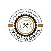 houtindustrie bedrijfslogo met het concept van zagen en timmerwerk en klassieke en moderne stijl vector