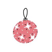 roze kerstbal in doodle stijl. kerstboom speelgoed met een patroon. vector geïsoleerde kerst illustratie.