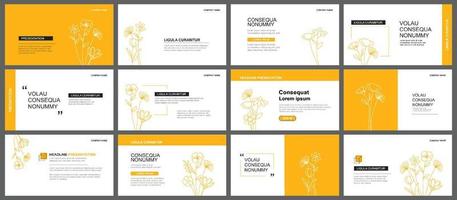 presentatie en dia-indeling achtergrond. ontwerp gele pastelbladeren en bloemsjabloon. gebruik voor keynote, presentatie, dia, folder, reclame, sjabloon. vector