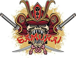 samurai schedel, grunge vintage design t-shirts vector