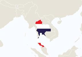 azië met gemarkeerde thailand-kaart. vector