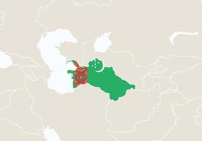 Azië met gemarkeerde Turkmenistan-kaart. vector