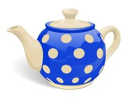 realistische keramische theepot. blauw met beige erwten. geïsoleerd op een witte achtergrond. vectorillustratie. vector