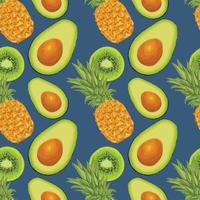 kiwi ananas en avocado hand tekenen naadloos patroon kunst design vector