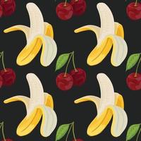 hand tekenen groente banaan en kersen naadloos patroon ontwerp vector