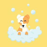 schattige hond in het schuim. hond met bubbels. zorg voor huisdieren. vectorillustratie in cartoon-stijl. vector