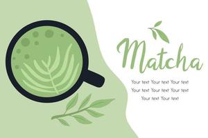 flyer met matcha-thee. vectorillustratie met groene thee. mok met matcha latte. poster met groene matcha mok. vector