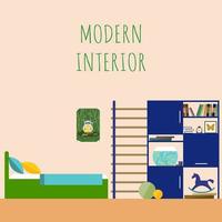 interieur meubels minimalistische grappige cartoon decoratie kaart achtergrond sjabloon vector