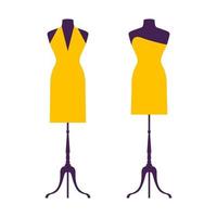 jurk op etalagepop model. platte jurk symbool silhouet. feestkleding stijl fasion ontwerp pictogrammalplaatje vector