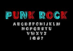 vet lettertype met ruwe lijntextuur met een punkrockthema. vectorlettertypen voor typografie, titels, posters of logo's vector