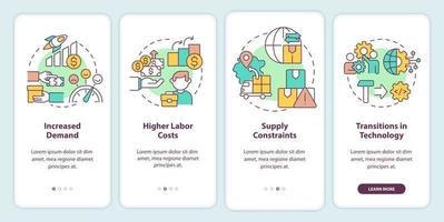 macrotrends in het scherm van de mobiele app voor het instappen in de economie. enterprise work walkthrough 4 stappen grafische instructiepagina's met lineaire concepten. ui, ux, gui-sjabloon. vector