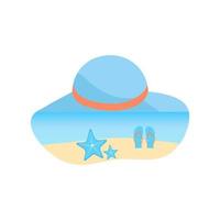 creatieve landschapsachtergrond, zee en strandpanorama op zomer hat.summer time. vector illustratie