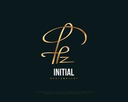 hz initieel logo-ontwerp met elegante gouden handschriftstijl. hz handtekening logo of symbool voor bruiloft, mode, sieraden, boutique, botanische, bloemen en zakelijke identiteit vector